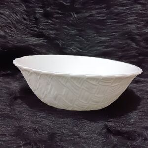 Indiana Weavetex White Milk Glass Serving Bowl 9" Diameter Basket Weave Texture